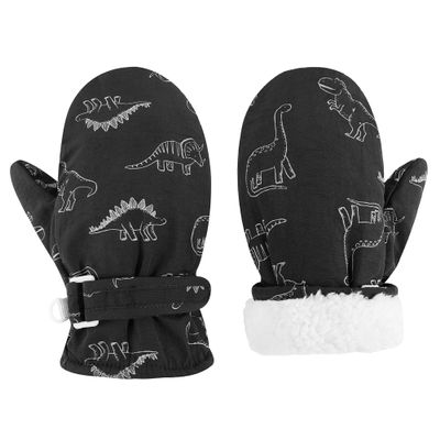 Fynnsure Toddler Mittnes Lined Fleece Snow Gloves for Boys Girls Winter Kids Gloves Baby Mittens Black 2-4 Years