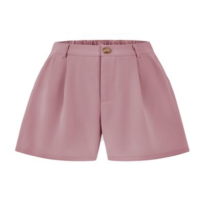 KIRUNDO Shorts for Women Dressy Casual Summer Elastic Waist in The Back Pleated Wide Leg Tailored Work Trouser Shorts (Pink, X-Large)