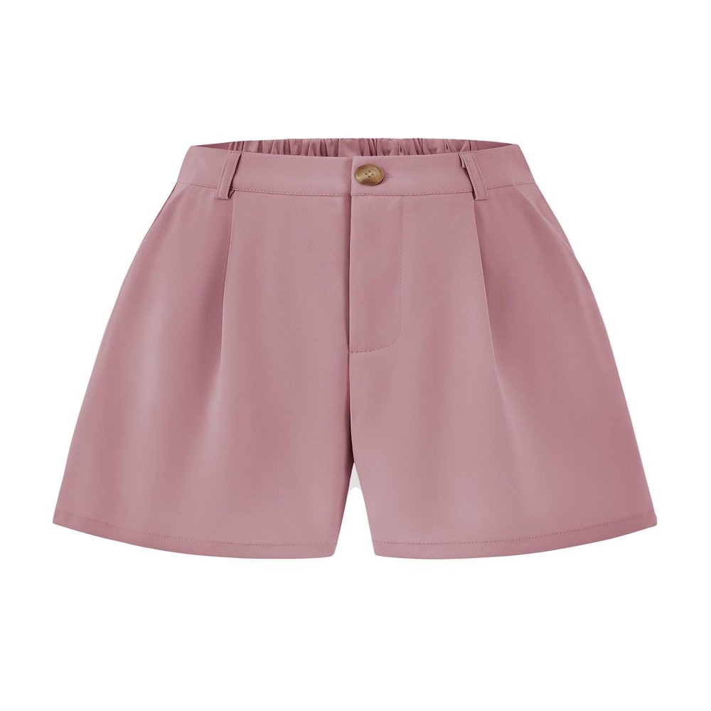 KIRUNDO Shorts for Women Dressy Casual Summer Elastic Waist in The Back Pleated Wide Leg Tailored Work Trouser Shorts (Pink, X-Large)