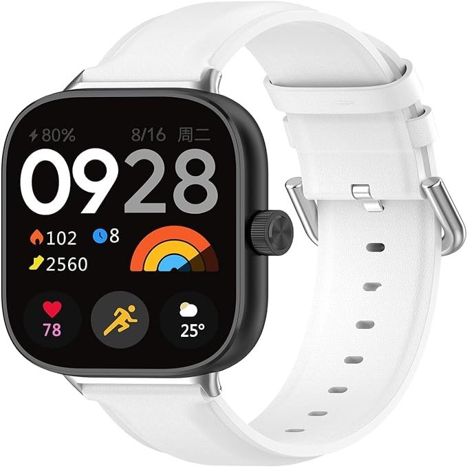 Straps for Redmi Watch 4 Leather Strap, Replacement Leather Strap, Wrist Band Accessories, Compatible with Xiaomi Redmi Watch 4 / Smart Band 8 Pro Watch Strap (White), Leather, Leather