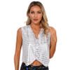 LiiYii Women's Shiny Sequins V Neck Sleeveless Waistcoat Tank Tops Glittery Vest Disco Dance Party Silver Small view 1