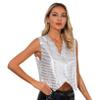 LiiYii Women's Shiny Sequins V Neck Sleeveless Waistcoat Tank Tops Glittery Vest Disco Dance Party Silver Small view 2