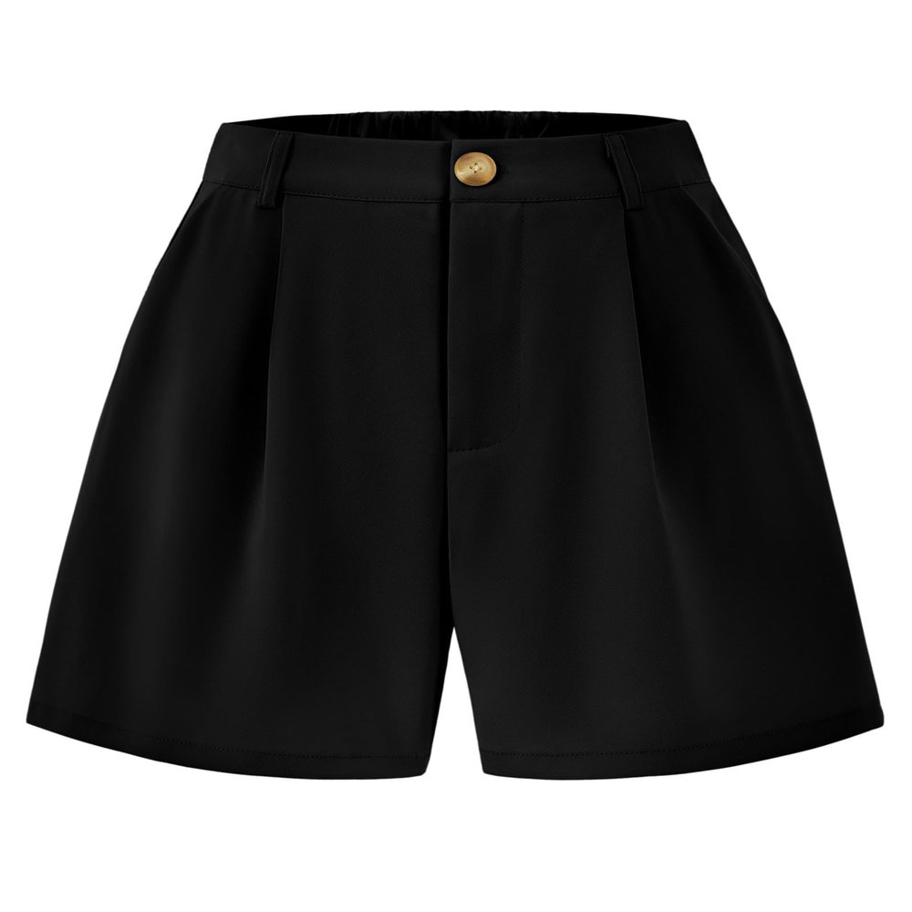 KIRUNDO Shorts for Women Dressy Casual Summer Elastic Waist in The Back Pleated Wide Leg Tailored Work Trouser Shorts (Black, Medium)