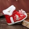 1 Pair Girls Hanfu Shoes Chinese Embroidered Flower Flat Retro Ethnic Slope- Heel Shoes Vintage Floral (Red, 9 Toddler) view 3