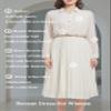 AbleTree Pleated Work Dress for Women Long Sleeve Midi Collared Dresses for Office Business Casual Church Beige view 4