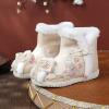 1 Pair Girls Hanfu Shoes Chinese Embroidered Flower Flat Retro Ethnic Slope- Heel Shoes Vintage (Beige, 1 Big Kids) view 2