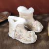 1 Pair Girls Hanfu Shoes Chinese Embroidered Flower Flat Retro Ethnic Slope- Heel Shoes Vintage (Beige, 1 Big Kids) view 3