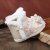 1 Pair Girls Hanfu Shoes Chinese Embroidered Flower Flat Retro Ethnic Slope- Heel Shoes Vintage (Beige, 1 Big Kids) view 4