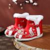 1 Pair Girls Hanfu Shoes Chinese Embroidered Flower Flat Retro Ethnic Slope- Heel Shoes Vintage (Red, 13 Little Child) view 2