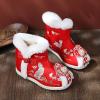 1 Pair Girls Hanfu Shoes Chinese Embroidered Flower Flat Retro Ethnic Slope- Heel Shoes Vintage (Red, 13 Little Child) view 4