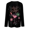 Women's 2024 New Years Printed Tops Print Graphic Tees New Years Eve Outfits Women Round Neck Long Sleeve T-Shirt Happy New Year 2024 T Shirt Workout Blouses,3XL view 4