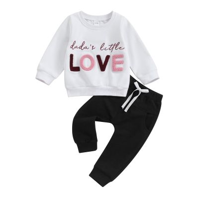 Toddler Baby Boy Valentine's Day Outfit Long Sleeve Letter Sweatshirt Pullover Tops Pants 2Pcs Clothes Set (Little Ivory, 2-3 Years)