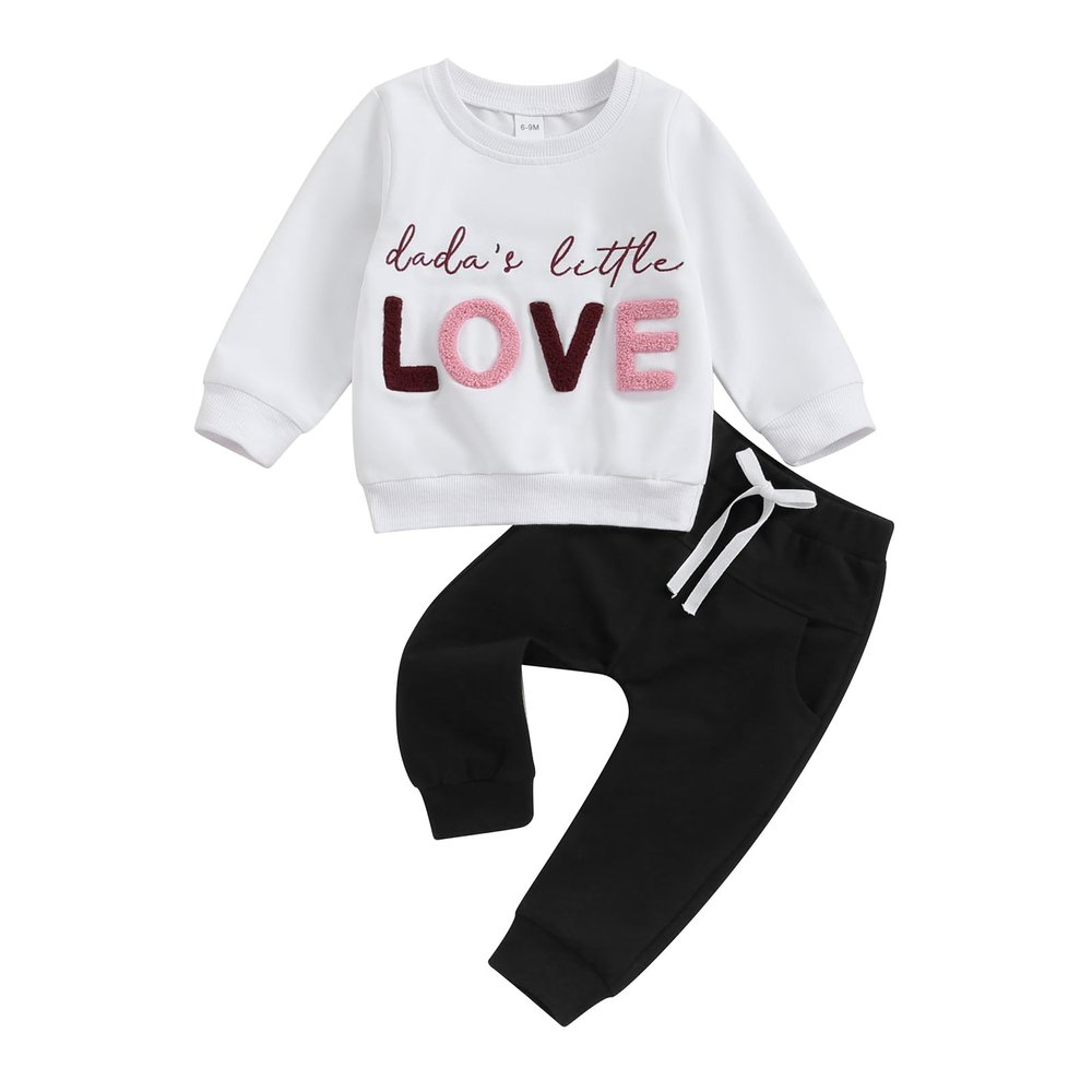 Toddler Baby Boy Valentine's Day Outfit Long Sleeve Letter Sweatshirt Pullover Tops Pants 2Pcs Clothes Set (Little Ivory, 2-3 Years)