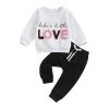 Toddler Baby Boy Valentine's Day Outfit Long Sleeve Letter Sweatshirt Pullover Tops Pants 2Pcs Clothes Set (Little Ivory, 2-3 Years) view 1
