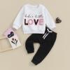 Toddler Baby Boy Valentine's Day Outfit Long Sleeve Letter Sweatshirt Pullover Tops Pants 2Pcs Clothes Set (Little Ivory, 2-3 Years) view 2