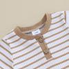 Newborn Baby Boy Girl Clothes 3 6 9 12 18 Months Ribbed Knit Short Sleeve Romper Shorts Set Infant Summer Outfits (B- Striped Khaki, 0-3 Months) view 3