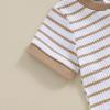 Newborn Baby Boy Girl Clothes 3 6 9 12 18 Months Ribbed Knit Short Sleeve Romper Shorts Set Infant Summer Outfits (B- Striped Khaki, 0-3 Months) view 4