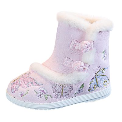 112T High Heel Cotton Boots Kids Boys Cloth Embroidered Shoes Hanfu Shoes Chinese Year Boots (Pink, 13 Little Child)