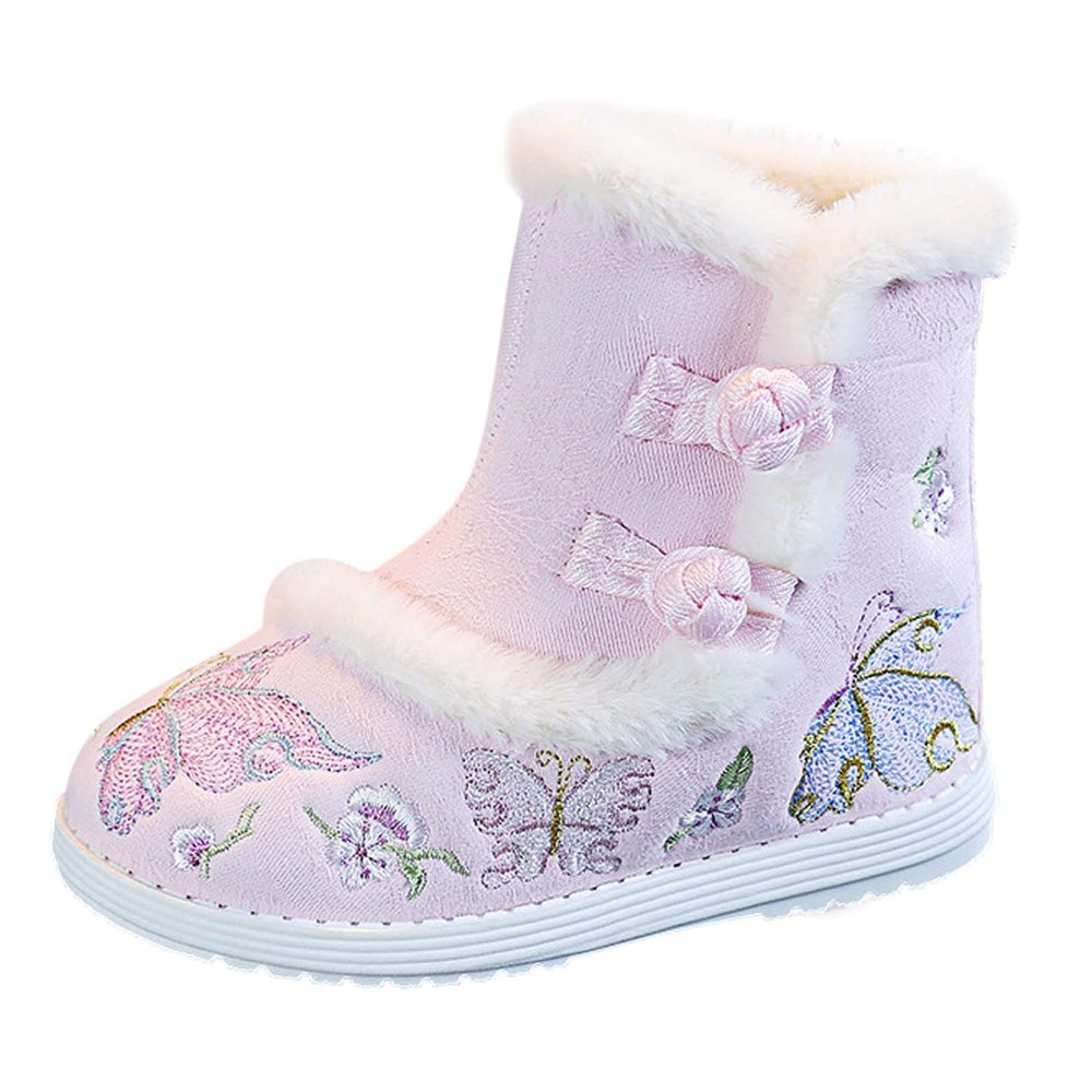 112T High Heel Cotton Boots Kids Boys Cloth Embroidered Shoes Hanfu Shoes Chinese Year Boots (Pink, 13 Little Child)