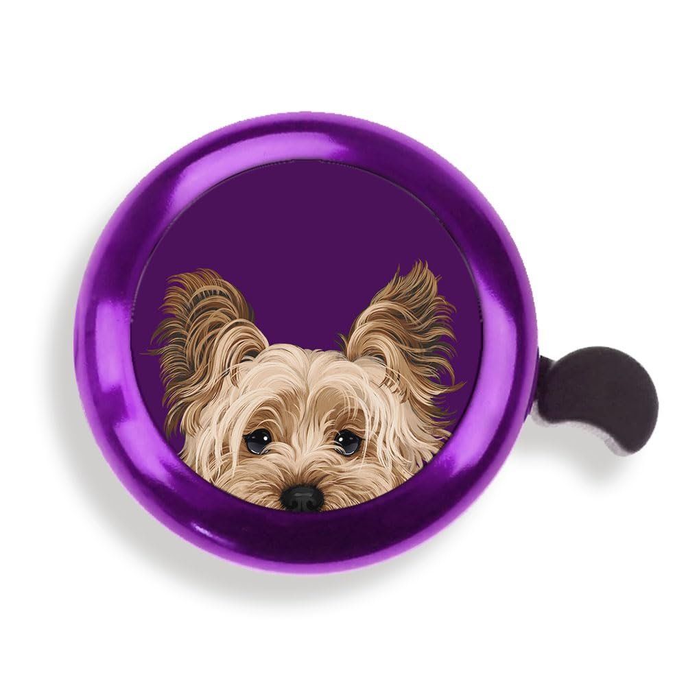 WIRESTER Purple Aluminum Round Bike Bell, Classic Ring Bicycle Bell, Bike Accessories Bell Ring for Adults Kids Girls Boys - Yorkshire Terrier Dog