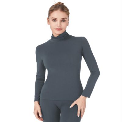 Liang Rou Women's Mock Turtleneck Ultrathin Long Sleeve Thermal Baselayer Undershirt Top Iron Grey X-Large