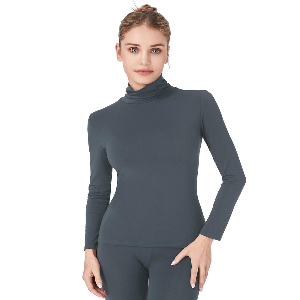 Liang Rou Women's Mock Turtleneck Ultrathin Long Sleeve Thermal Baselayer Undershirt Top Iron Grey X-Large