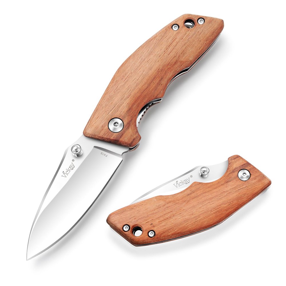 Vickay Pocket Knife, Folding Knife, 2.75" 8Cr13MoV Steel Blade, Wood Handle EDC Knife for Men & Women, Outdoor Camping, Tactical, Hunting, Hiking, Survival - Fathers Day Gift