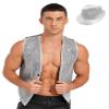 HULIJA Men Shiny Sequin Vest Sleeveless Waistcoat Tuxedo Party Jacket Jazz Dance Costume With Hat Nightclub Silver Large view 1