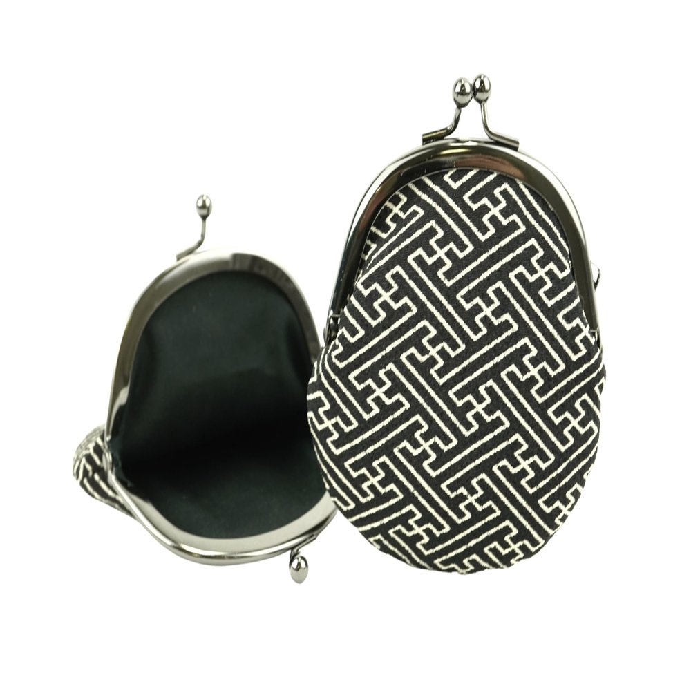 (0221) Unin Fiber, Made in Japan, Futagoshi Crepe, Japanese Pattern, 2.5 Inch Round Purse Purse [Sayaya-Shape, Black], [Sagami-shape], 8cm9cm2.5cm