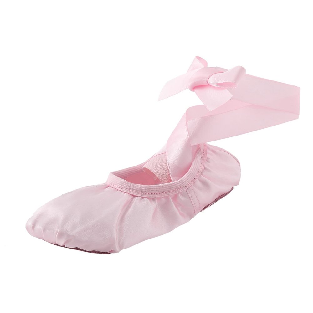 Toddler Ballet Shoes for Girls Long Lace up Canvas Ballet Dance Shoes with Elastic Band Yoga (Pink, 13 Little Child)