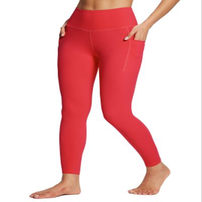 baleaf Leggings with Pockets for Women Tummy Control Workout High Waisted Athletic Ultra Soft 7/13 Gym Yoga Petite Ankle Pants Fiery Red 2XL