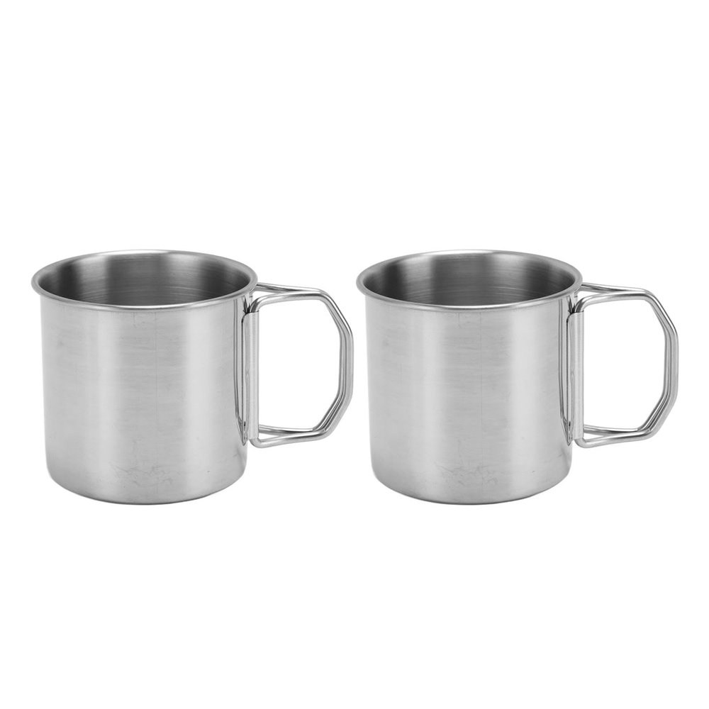 Haofy Stainless Steel Water Cup, 2 Pack Portable Camping Mug with Foldable Handle for Outdoor Travel Hiking (350ML)