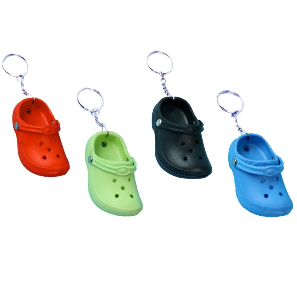 4Pcs Cute Shoes Style Keychain - Mini Rubber Slipper Lovely Keyring Buckle for Birthday Gifts - Set B