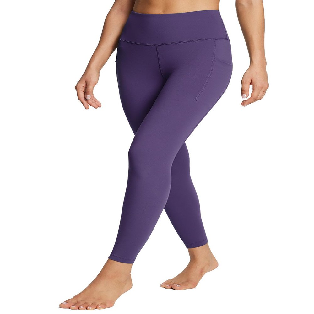 baleaf Leggings with Pockets for Women Tummy Control Workout High Waisted Athletic Ultra Soft 7/8 Gym Yoga Petite Ankle Pants Shadow Purple 2XL