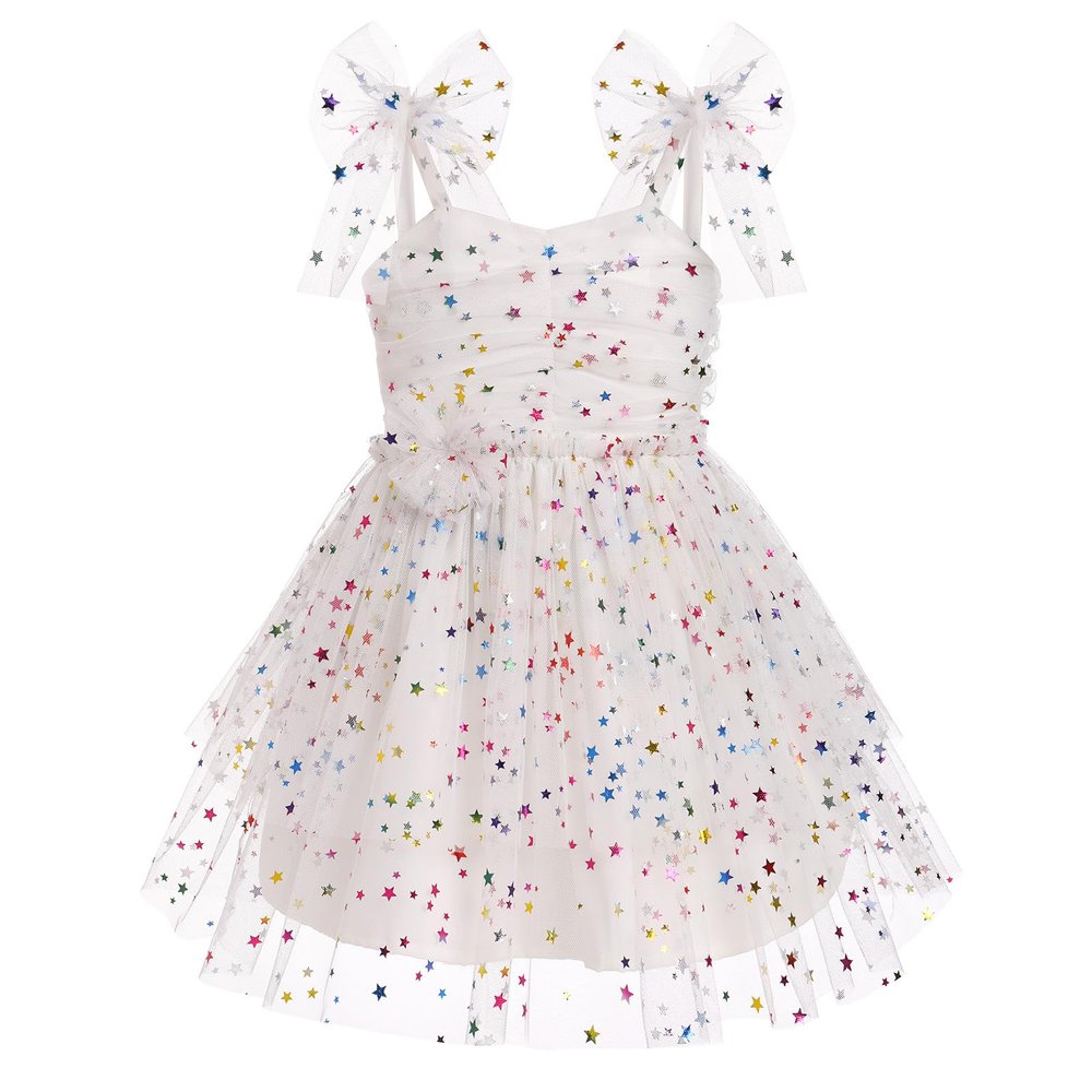 Toddler Tea Party Dress: Flower Girl Dress, Baby Girls Tutu Cake Smash Dress Summer Pageant Backless Fairy Princess Birthday Sequin Baptism Ruffle Tulle Easter Photoshoot White & Star 18-24 Months
