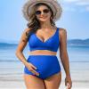 Charmo High Waist Maternity Swimsuit Bikini Ruched Pregnancy Bathing Suits Two Piece Swimwear S Bright Blue view 4
