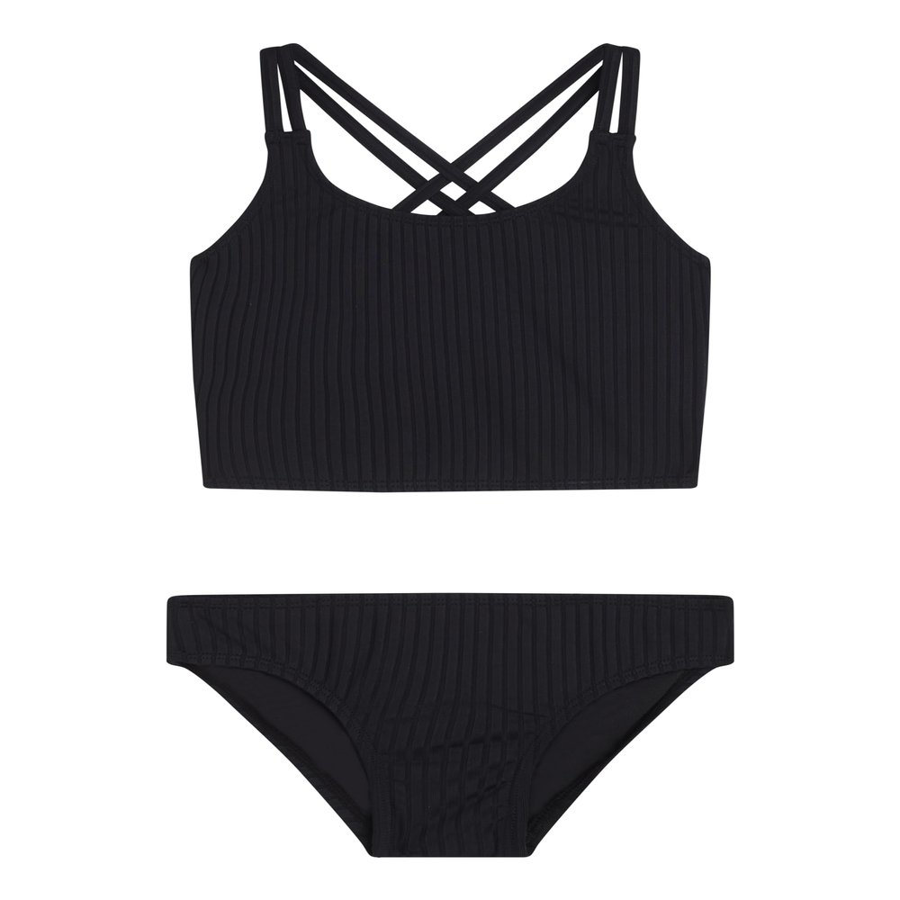 Kanu Surf Girls, Waverly UPF 50+ Beach Sport Criss-Cross Tankini, Drop Needle Solid Black, 6