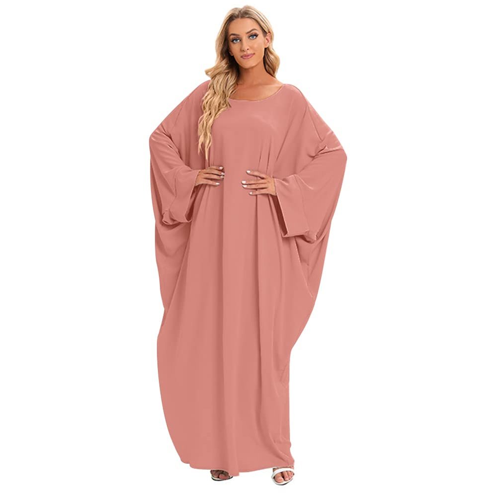 Abayas for Women Abaya Full Length Dubai Turkey Kaftan Jilbab Burkas Muslim Hijab Dress Batwing Sleeve Arabian Robe Ramadan Prayer Dresses Modest Islamic Casual Clothes Dusty Pink One Size