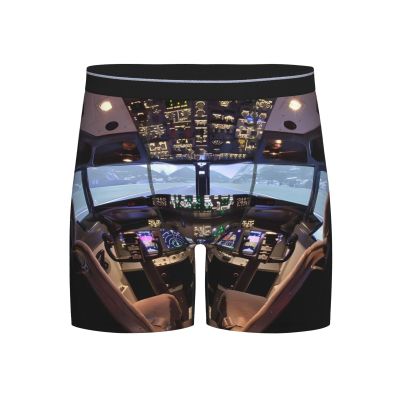 ACTYDER Airplane Aircraft Cockpit Men's Boxer Briefs, Mens Trunks Underwear Wicking-Breathable Underpants X-Large Black