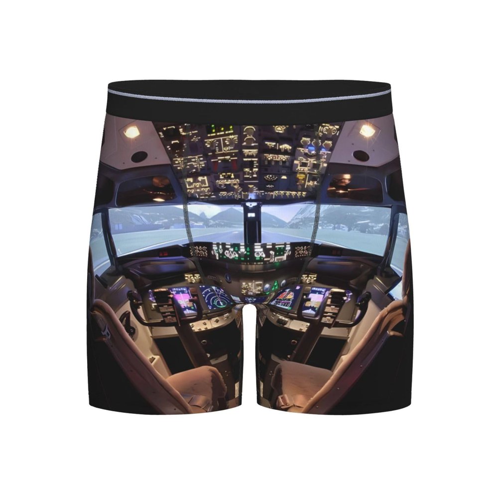 ACTYDER Airplane Aircraft Cockpit Men's Boxer Briefs, Mens Trunks Underwear Wicking-Breathable Underpants X-Large Black