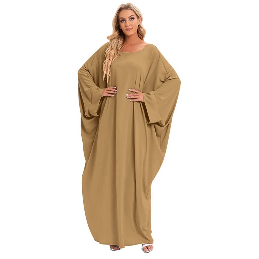 Abayas for Women Abaya Full Length Dubai Turkey Kaftan Jilbab Burkas Muslim Hijab Dress Batwing Sleeve Arabian Robe Ramadan Prayer Dresses Modest Islamic Casual Clothes Khaki One Size
