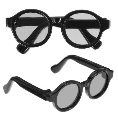Abaodam 2 Pairs Doll Glasses Black Clear Lens Eyewear Doll Mini Glasses Dress up Eyeglasses Retro Mini Sunglasses for 1/6 Bjd and Other Item Plush s Costume Accessories
