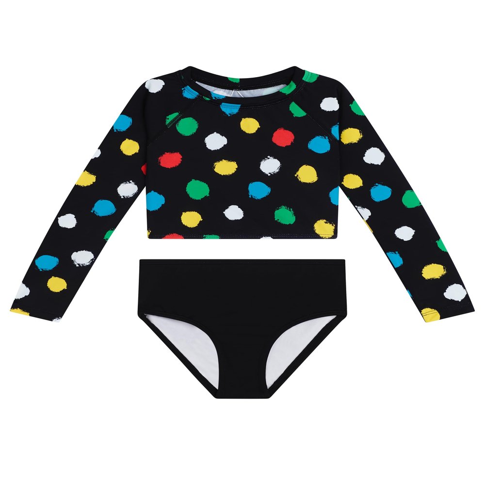 Kanu Surf Girls, Long Sleeve Rashguard UPF 50 Two Piece Swim Set, Cori Black, 8