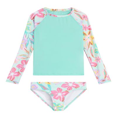Kanu Surf Girls, Long Sleeve Rashguard UPF 50 Two Piece Swim Set, Daria Green, 12