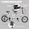 Foldable Tandem Bike, 20 Inch Family Tandem Bikes for Adults, Adjustable 7-Speed Tandem Bicycles Beach Cruiser Bike for Travel and Couple Riding, High Carbon Steel Frame view 2