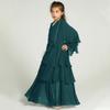 Abaya for Girls Kids Muslim Dress Flowy Chiffon Three Layered Cardigan Modest Kaftan Dress with Hijab Dubai Arabian Robe Islamic Long Maxi Dress Casual Kimono Dark Green 13-14 Years view 4