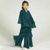 Abaya for Girls Kids Muslim Dress Flowy Chiffon Three Layered Cardigan Modest Kaftan Dress with Hijab Dubai Arabian Robe Islamic Long Maxi Dress Casual Kimono Dark Green 5-6 Years view 2