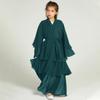 Abaya for Girls Kids Muslim Dress Flowy Chiffon Three Layered Cardigan Modest Kaftan Dress with Hijab Dubai Arabian Robe Islamic Long Maxi Dress Casual Kimono Dark Green 5-6 Years view 3
