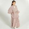 Abaya for Girls Kids Muslim Dress Flowy Chiffon Three Layered Cardigan Modest Kaftan Dress with Hijab Dubai Arabian Robe Islamic Long Maxi Dress Casual Kimono Nude 3-4 Years view 2