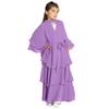 Abaya for Girls Kids Muslim Dress Flowy Chiffon Three Layered Cardigan Modest Kaftan Dress with Hijab Dubai Arabian Robe Islamic Long Maxi Dress Casual Kimono Purple 3-4 Years view 1